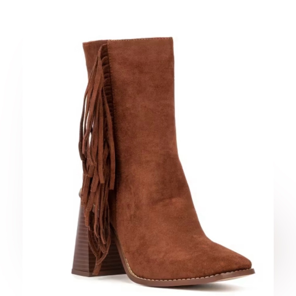 New York & Company Brown Heeled Boots with Fringe